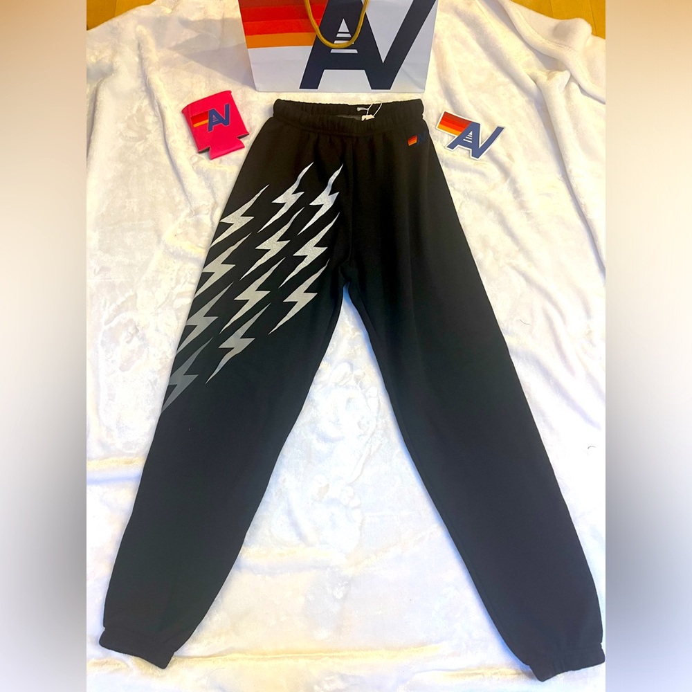 Aviator Nation Black Joggers with Silver Lightning